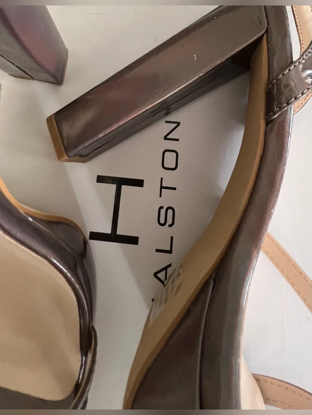 Halston Iridescent Pewter Platform Sandals. NIB. Size: 9.  Asking; $49.